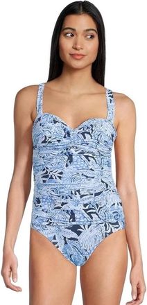 Lilly Pulitzer Solaria Swimsuit Womens Blue Tropical Ruched One Piece RED415