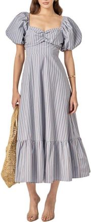 English Factory Stripe Back Tie Maxi Dress in Blue Multi at Nordstrom, Size X-Small