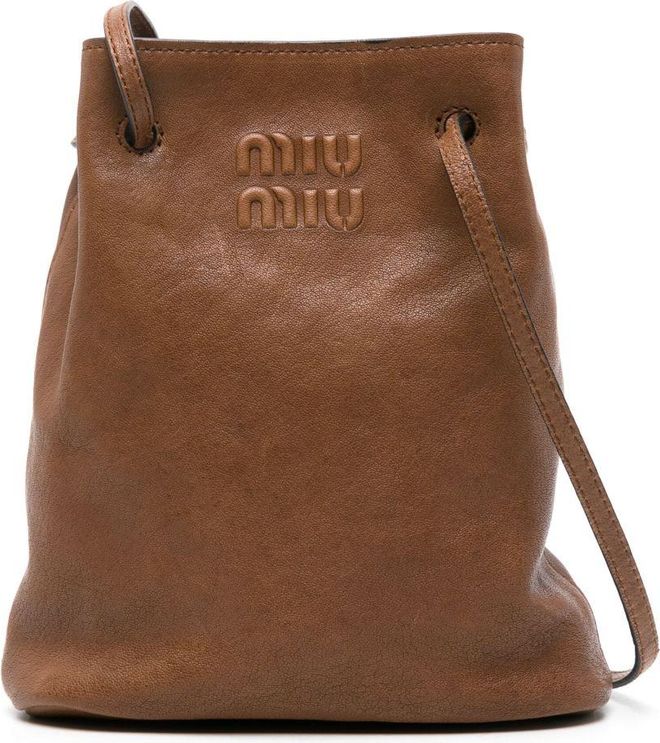 Brown Logo Embossed Bucket Bag - Womens - Leather