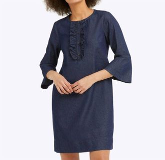 Draper James Chambray Ruffle Shift Dress In Dark Wash