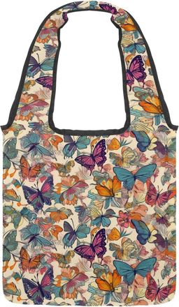 Generic Vintage Beautiful Butterfly Reversible Canvas Shoulder Tote - Double-Sided Print, 12oz Cotton, 27cm Drop, Fold-Flat Bag for Travel, Shopping, Street O