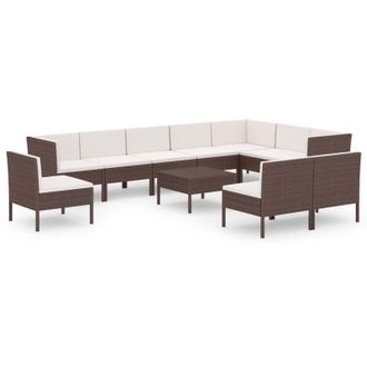 vidaXL 11 Pcs Garden Lounge Set Con Coj&iacute;n Mimbre Pe Brown