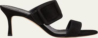Manolo Blahnik Gable Suede Buckle Slide Sandals