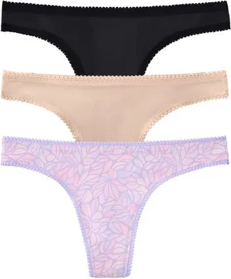 OnGossamer 3-Pack Mesh Thongs in Watercolor/champaign/black at Nordstrom, Size Large/x-Large
