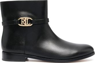 Ralph Lauren Black Briela Leather Logo Buckle Boots
