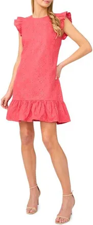 CeCe by Cynthia Steffe Ruffle Eyelet Cotton Dress in Claret Red at Nordstrom, Size 10