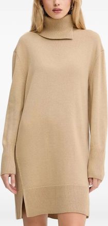 BOSS roll-neck ribbed mini dress - women - Virgin Wool/Acrylic - 36 - Neutrals