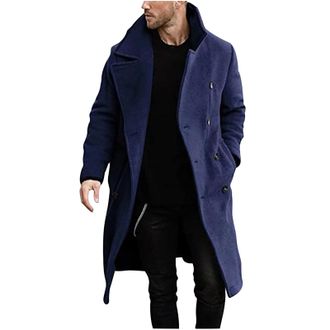 Generic mens wool pea coat Mid Length Classic Wools Overcoat Single-Breasted Tailored Longline Trench Coats Winter Warm Windbreak Jacket Business Office Peaco