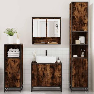 Berkfield Home Durable 4&not;Piece Bathroom Furniture Set&not;Smoked Oak Engineered Wood in Brown