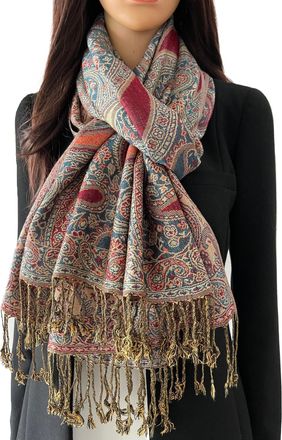 The Accessory Co. Women Pashmina Scarf Shawl Wrap - Large Long Paisley Floral Rainbow Ladies Scarves, Wearable Blanket Scarf, Womens Winter Scarfs, Indian Shawl Wedding