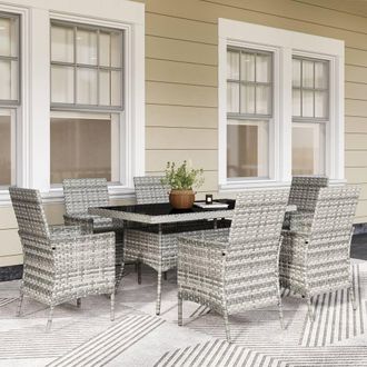 OUTSUNNY 6 Seater Rattan Garden Furniture Set with Cushions in Dark Grey