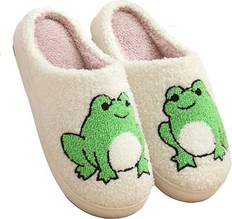 Generic Womens Mens Fuzzy Slipper Interesting Printed Patterns Home Shoes Memory Foam Cozy Plush Couple Indoor Household Slippers(Frog,UK 9.5)