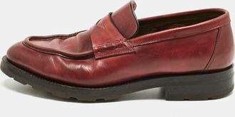 Santoni Burgundy Leather Penny Slip On Loafers