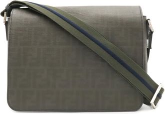 Fendi Zucca Brown Green Khaki Coated Canvas Leather Shoulder Bag (Pre-Owned)