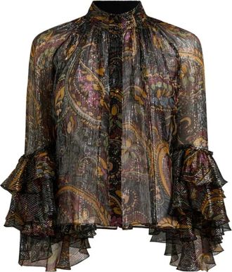 Etro Zijden Paisley Blouse - Dames - Blouses - Zwart - XS - Overhemden