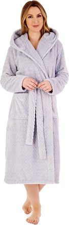 Slenderella Ladies Slenderella Chevron Hooded Dressing Gown HC88319 Grey Large