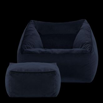 Icon Brand Natalia Velvet Adults Bean Bag Armchair & Pouffe, Large Beanbag & Footstool Olive Green in Dark Blue