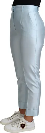 Dolce & Gabbana Light Blue Silk Cropped Tapered Trouser Womens Pants