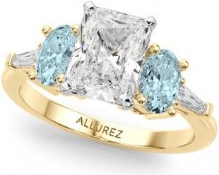 Allurez Radiant Lab Grown Diamond & Oval Aquamarine Engagement Ring 14K Yellow Gold (3.98ct)