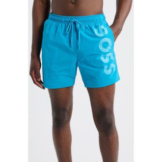 BOSS Octopus Swim Trunks in Turquoise Blue at Nordstrom Rack, Size Medium