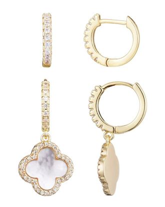 Adornia Adornia 14K Plated Halo Clover Huggie Earrings Set