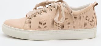 Lanvin Beige Leather Perforated Logo Low Top Sneakers