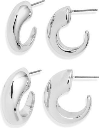 Open Edit Set of 2 Tapered Hoop Earrings in Silver at Nordstrom Rack