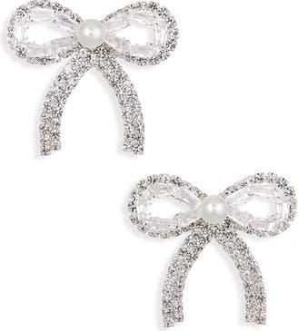 Tasha Faux Pearl & Crystal Bow Stud Earrings in Silver/crystal at Nordstrom Rack