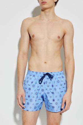 Moschino Patterned Swim Shorts, Mens, Blue