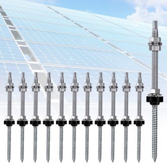 OEM Paquete De 12 Tornillos De Fijaci&oacute;n Para Paneles Solares, Tornillos De Montaje De Doble Rosca M10 X 200 Mm, Pernos De Altura Ajustable, Herrajes De Mo