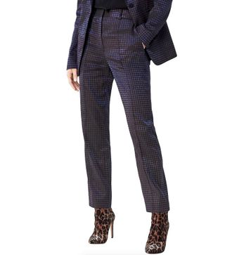 Diane Von F&uuml;rstenberg blue metallic jacquard straight pants Size XS