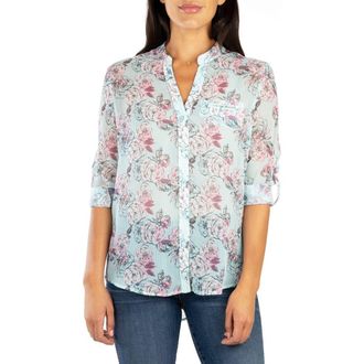 Kut from the Kloth Jasmine Chiffon Button-Up Shirt in Grasse Aqua at Nordstrom, Size X-Small