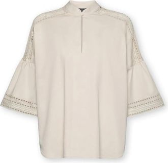 Elena Miro Geborduurde Blouse - Dames - Blouses - Beige - XS - Katoen - Overhemden