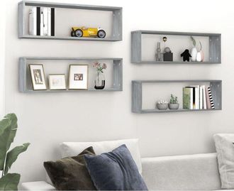 vidaXL Vidaxl - Estante C&uacute;bico De Pared 4 Uds Madera Gris Sonoma 80x15x26,5 Cm