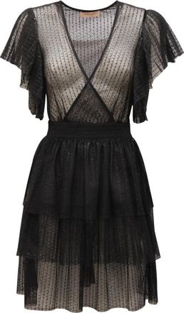 Twinset Tule jurk met pailletten- stijl 221Tt 2051 - Dames - Korte kleedjes - Zwart - XS - Tule - Kleedjes