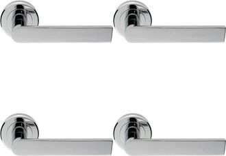 Loops 4x PAIR Flat Rectangular Bar Handle on Round Rose Concealed Fix Polished Chrome
