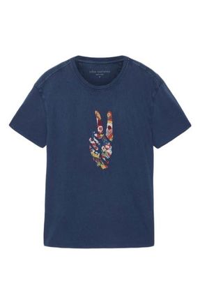 John Varvatos World Flags Peace Organic Cotton Graphic T-Shirt in Indigo at Nordstrom, Size Xx-Large