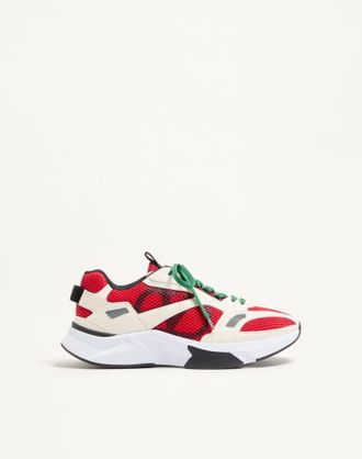 Valentino Garavani Demivee trainer in mesh fabric with suede inserts Man WHITE/RED 40.5
