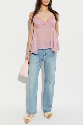 Blumarine Top With Lace Inserts, Womens, Pink