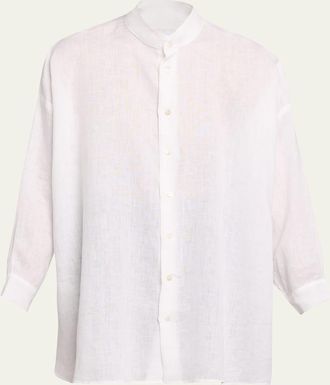 Eskandar Wide A-Line Collarless Classic Shirt - Long Plus Length