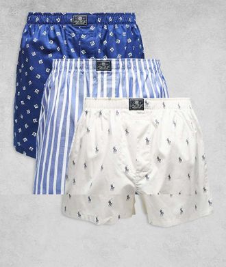 Polo Ralph Lauren Confezione da 3 paia di boxer blu a righe/blu navy/bianco con logo-Multicolore