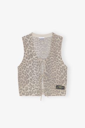 Ganni Mixed Leopard Tie String Vest - Size XXS Alpaca