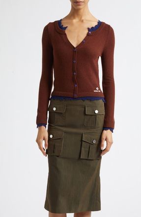 Shushu/Tong Deconstructed Contrast Trim Wool Cardigan in Sandalwood at Nordstrom, Size 10 Us