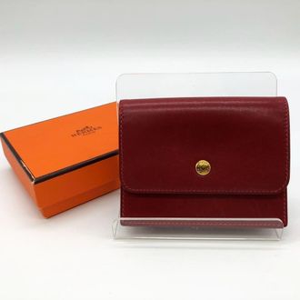 Herm&egrave;s Sellier Red Color Leather Coin Purse/Coin Case (Pre-Owned)