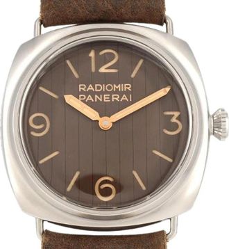 Officine Panerai Pre-owned Radiomir Eilean Roestvrijstaal Handopwinding - Heren - Vintage Horloges - Bruin - ONE Size - Leer - Vintage