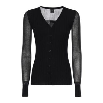 Pinko Cardigans, female, Black, Size: XS Lightweight Ribbed Knit Cardigan