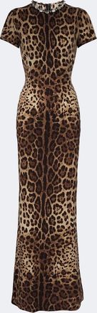 Dolce & Gabbana Embellished leopard-print silk-blend gown
