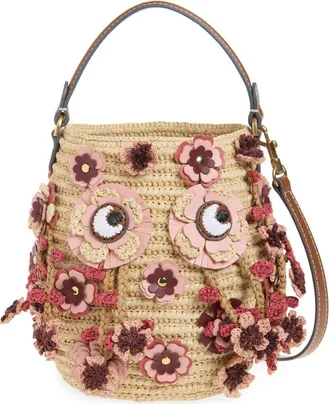 Anya Hindmarch Blossom Creature Crochet Raffia Crossbody Bag in Natural/pink at Nordstrom