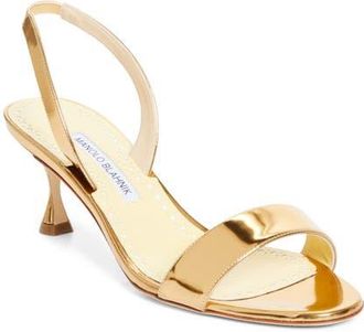 Manolo Blahnik Cupisanpla Metallic Slingback Sandal in Gold at Nordstrom, Size 10.5Us