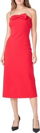 endless rose Strapless Bow Midi Dress in Red at Nordstrom, Size X-Small